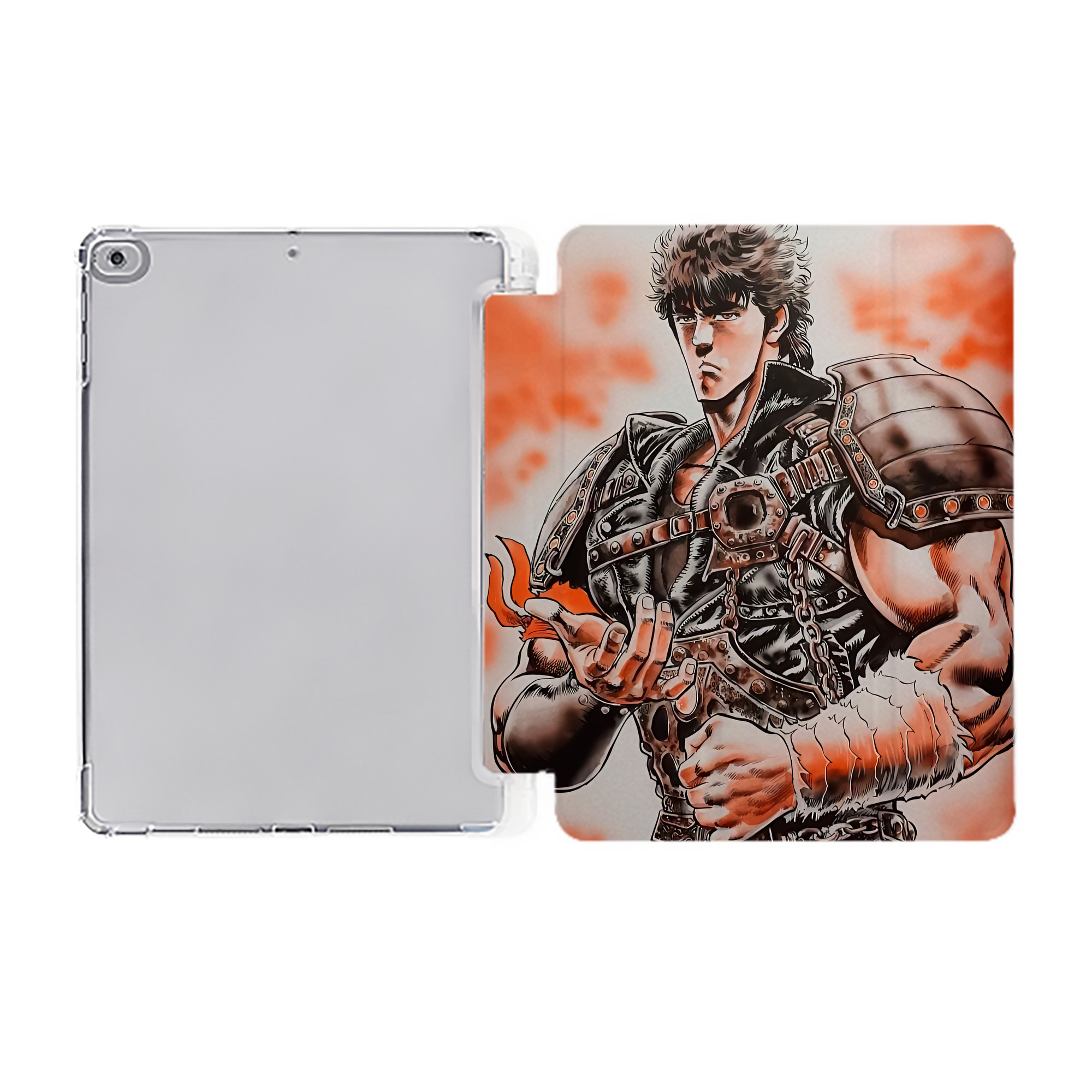 （画像用） 北斗の拳 Fist of the North Star IPad ケース ペン収納付き 三つ折りスタンド PUレザー×シリコン 対応機種9.5/10.5/10.9インチ